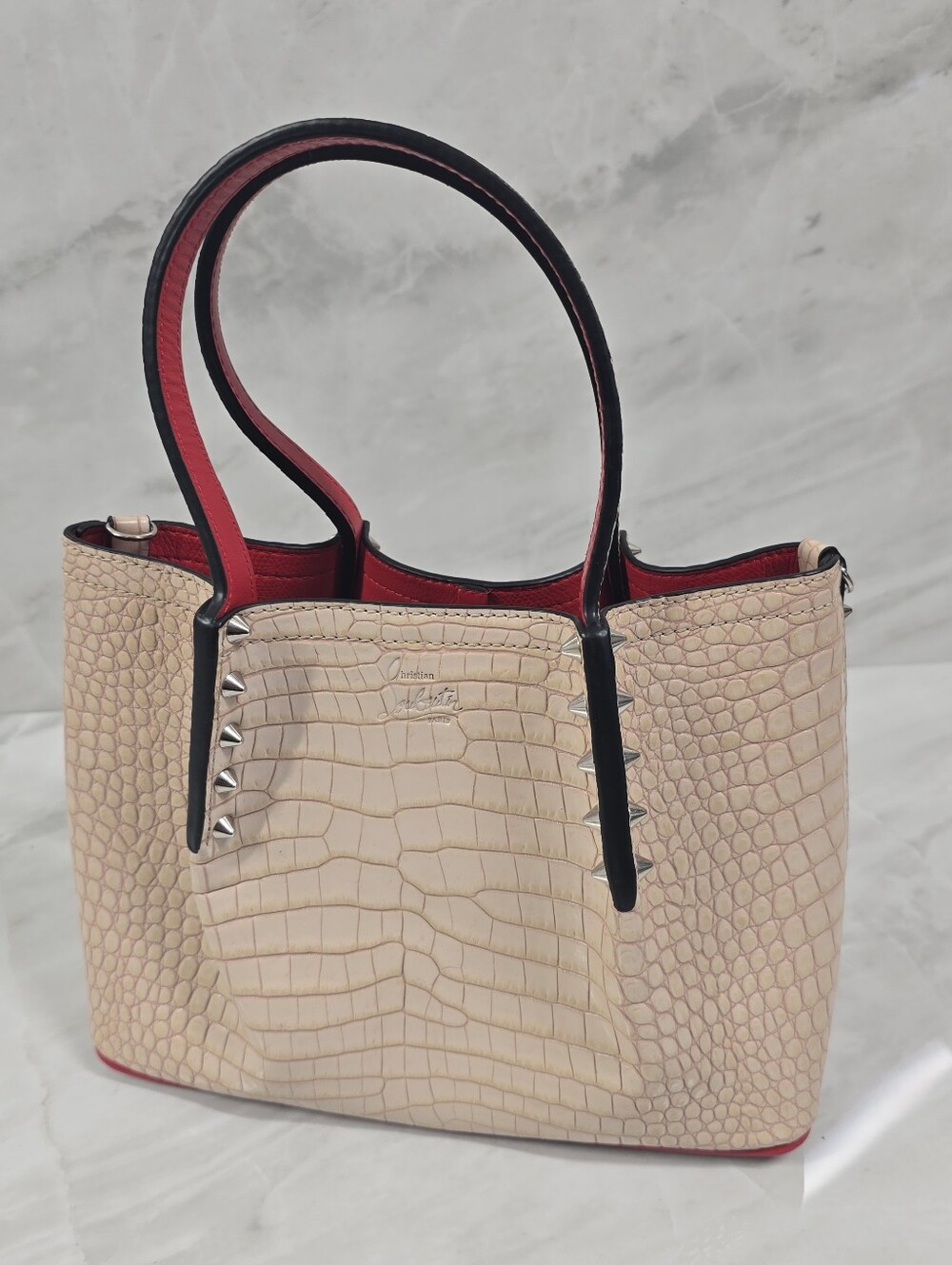 Christian Louboutin Cabarock Beige Croc-Embossed Tote with Red Trim - NWOT - Picture 10 of 10